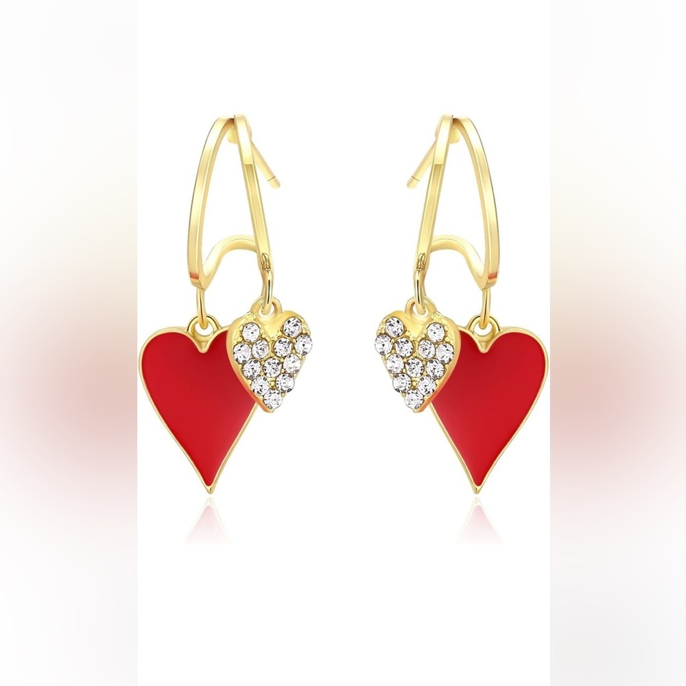 NWT Pair of Festive & Sparkly Heart Shaped Earrings - Picture 2 of 2